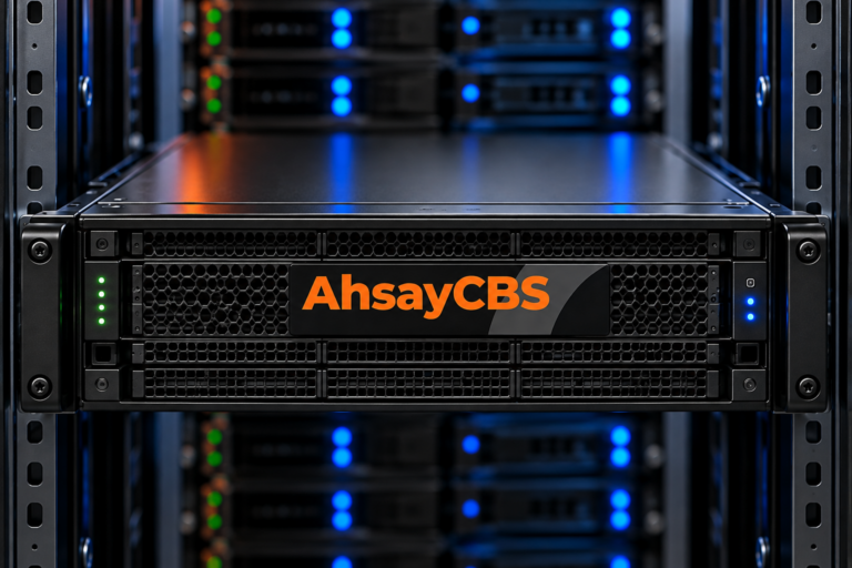 AhsayCBS Server in a Blue-Lit Data Center