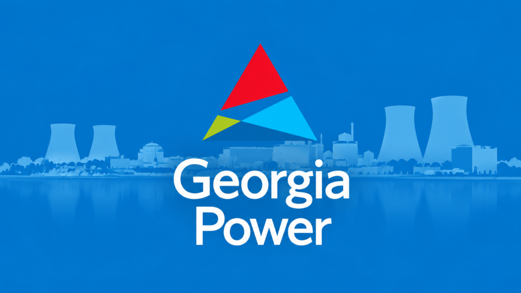Georgia Power logo over blue plant silhouette