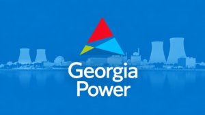 Georgia Power logo over blue plant silhouette