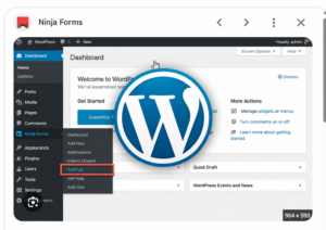 WordPress logo over website screenshot